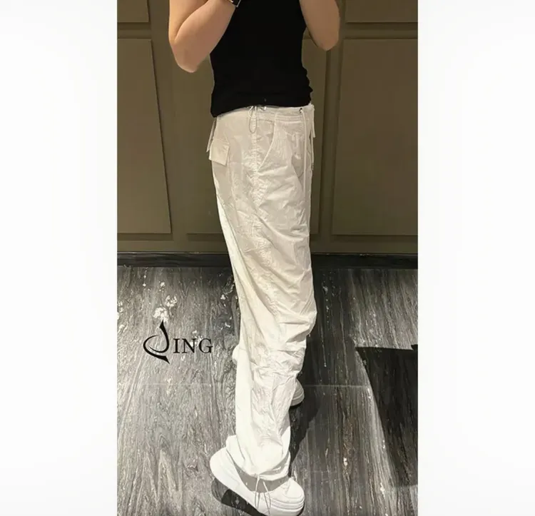 《很牛很牛的工装裤》90089抽绳高腰直筒休闲裤女裤