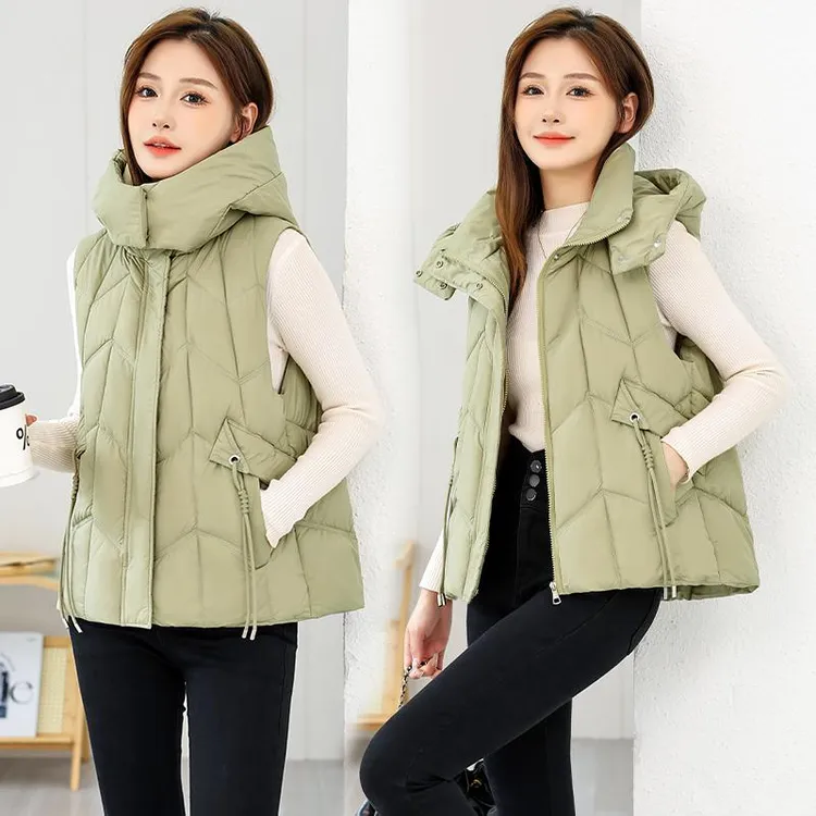 免洗棉马甲小清新洋气连帽（可拆卸）女款保暖气质显瘦休闲百搭