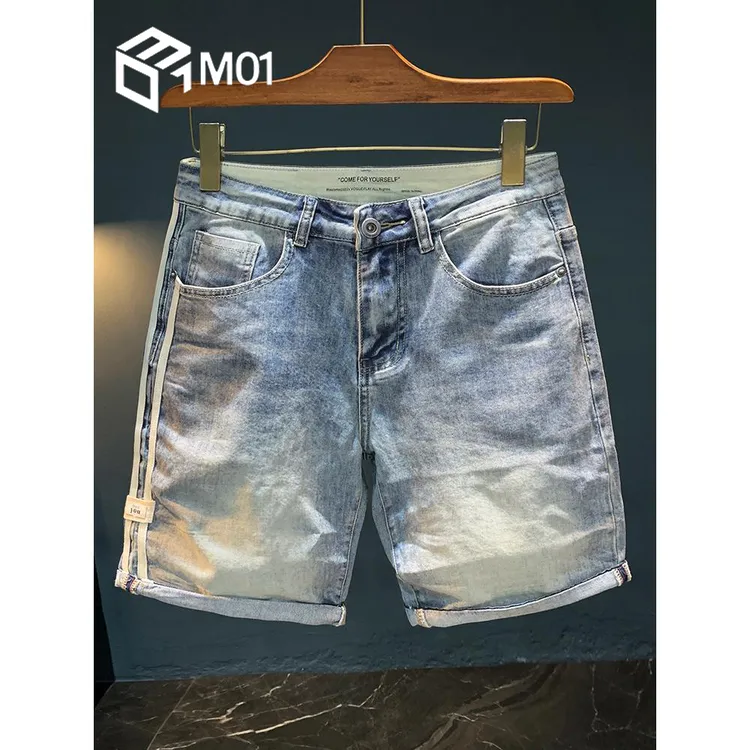 M01夏季牛仔短裤男士磨白做旧水洗五分直筒裤薄款牛仔布休闲中裤