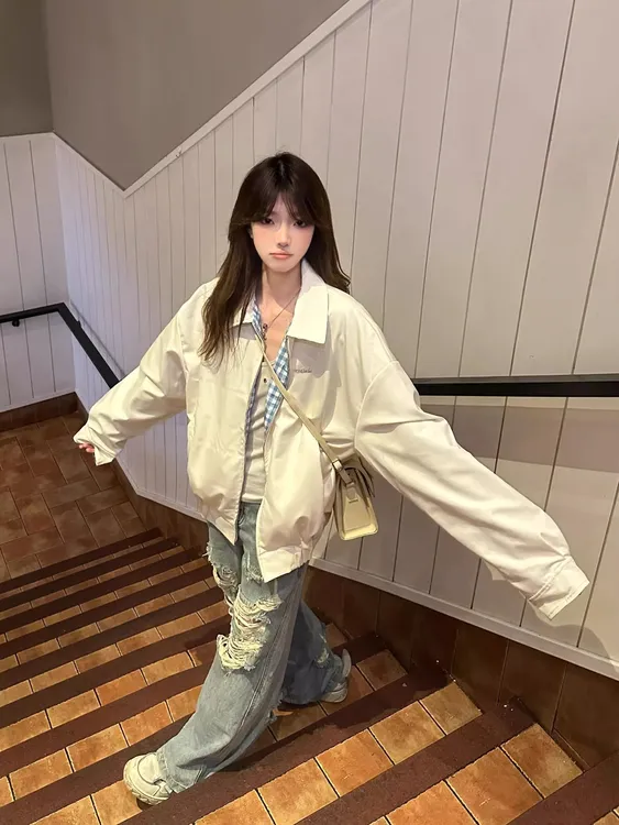 韩系双面穿外套女春季2025年新款宽松休闲短款高级感春秋翻领夹克