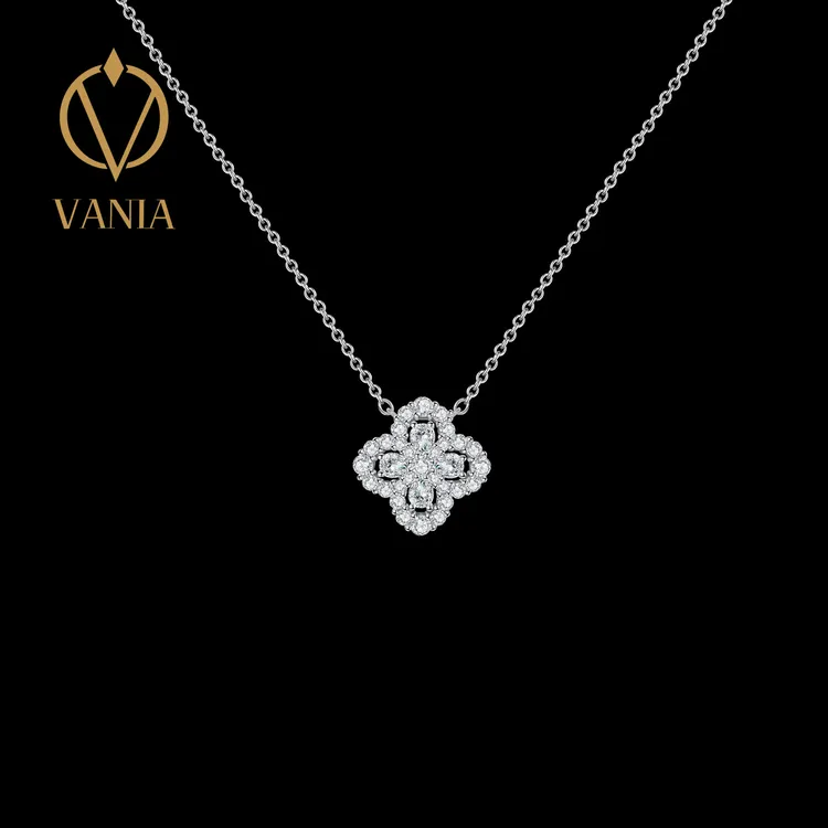 樊尼娅 吊坠925银 四叶草满钻项链灵动百搭锁骨链气质坠链银轻奢
