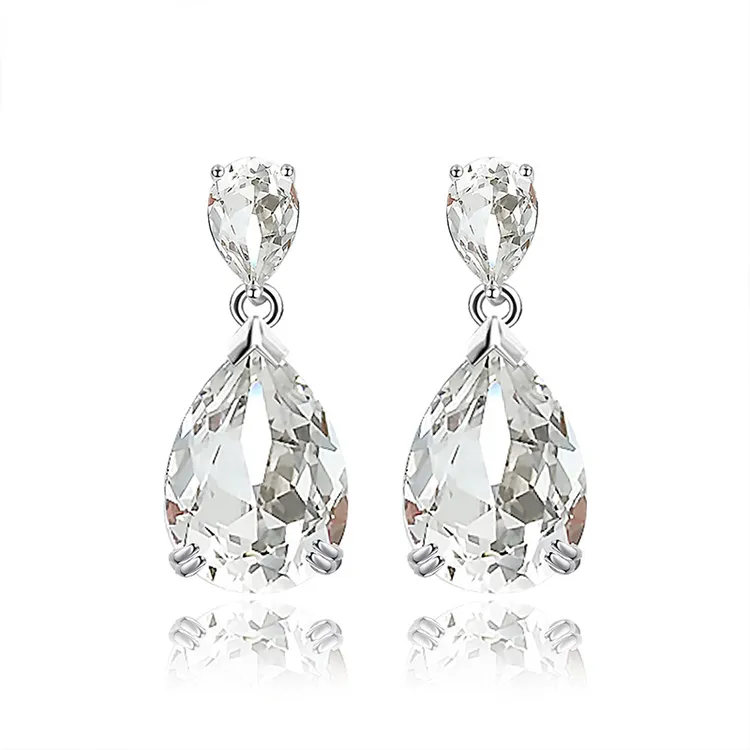 Jolee耳钉女925银时尚简约天然白水晶耳环耳坠饰品送女士新年礼物