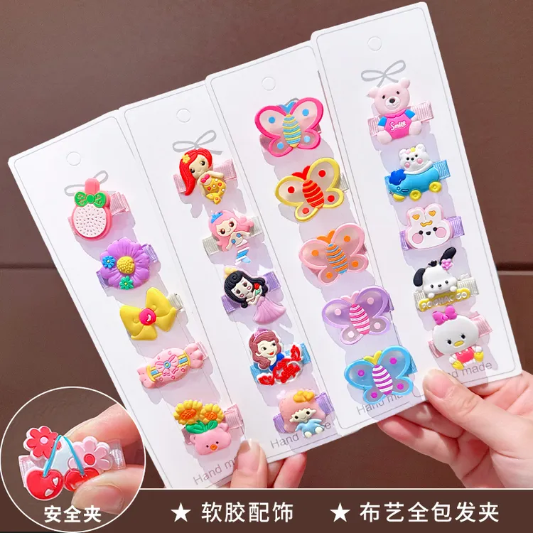 软胶儿童发卡宝宝发夹婴幼儿全包布艺夹侧边刘海夹可爱卡通女童夹