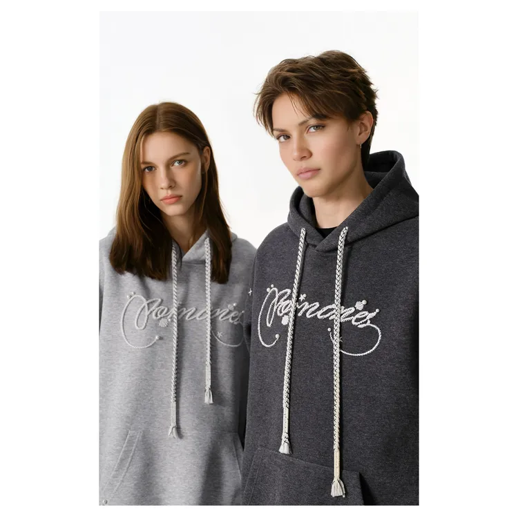  重磅美式复古珍珠钉珠刺绣连帽卫衣女秋冬新款宽松慵懒风上衣潮