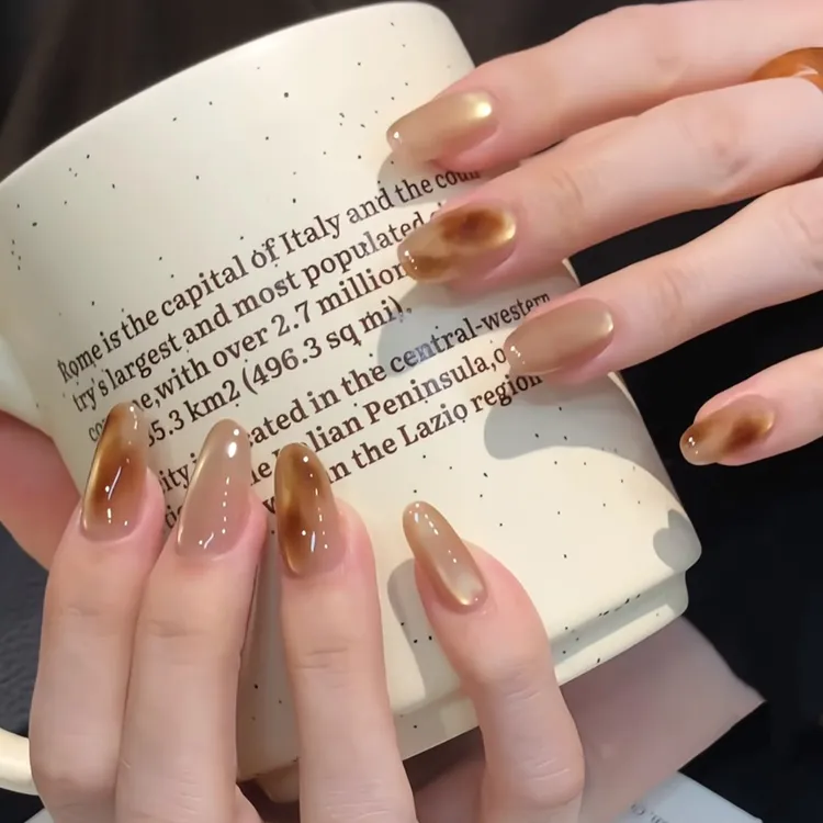 （琥珀晕染）AB款秋冬新款气质猫眼纯手工穿戴美甲显白穿戴甲可拆卸
