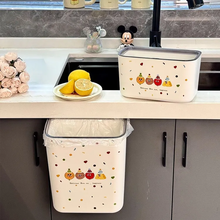厨房垃圾桶壁挂式家用免弯腰橱柜门收纳桶悬挂式纸篓大容量移动yw