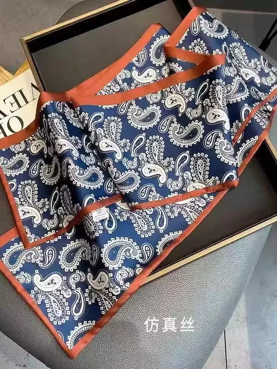腰果花春秋印花装饰领巾长条丝巾女飘带薄款夏季百搭复古头巾洋气