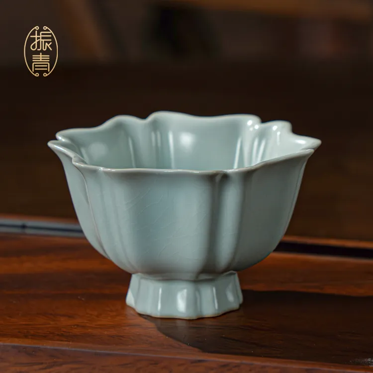 汝窑主人杯单杯高档陶瓷茶盏中式礼品景德镇汝瓷茶杯葵花杯礼盒装