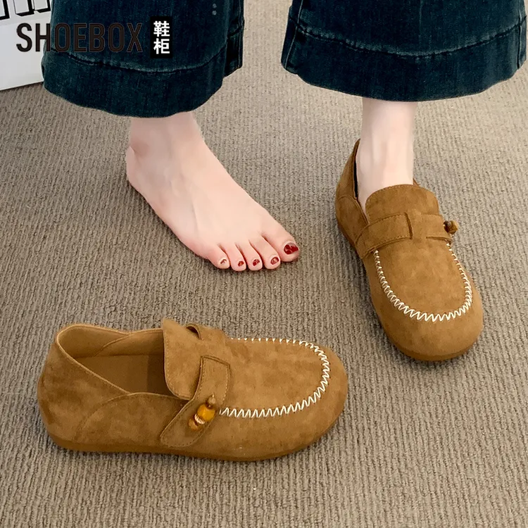SHOEBOX鞋柜勃肯鞋女2025秋季新款全包平底懒人一脚蹬软底单鞋