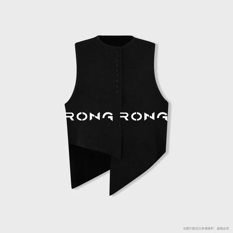 溶溶【墨山游记】RONGRONG超细绵羊毛不规则包扣马甲开衫C-I2051018