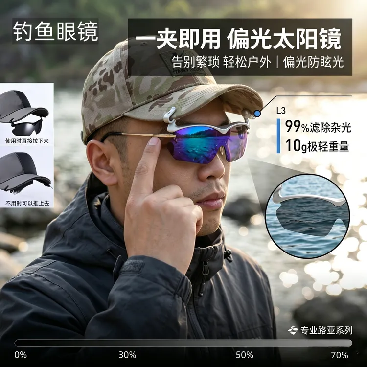 钓鱼眼镜帽夹式偏光墨镜太阳镜路亚海钓偏光镜男女户外运动护目镜商品图