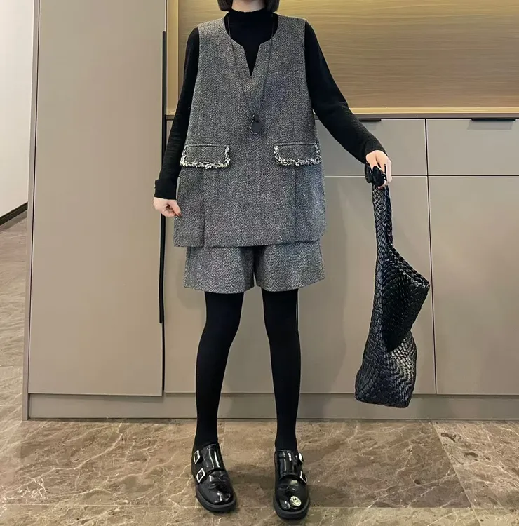 米可/MK-3159JM【小香风呢子上衣+短裤套装】时尚冬季新款两件套