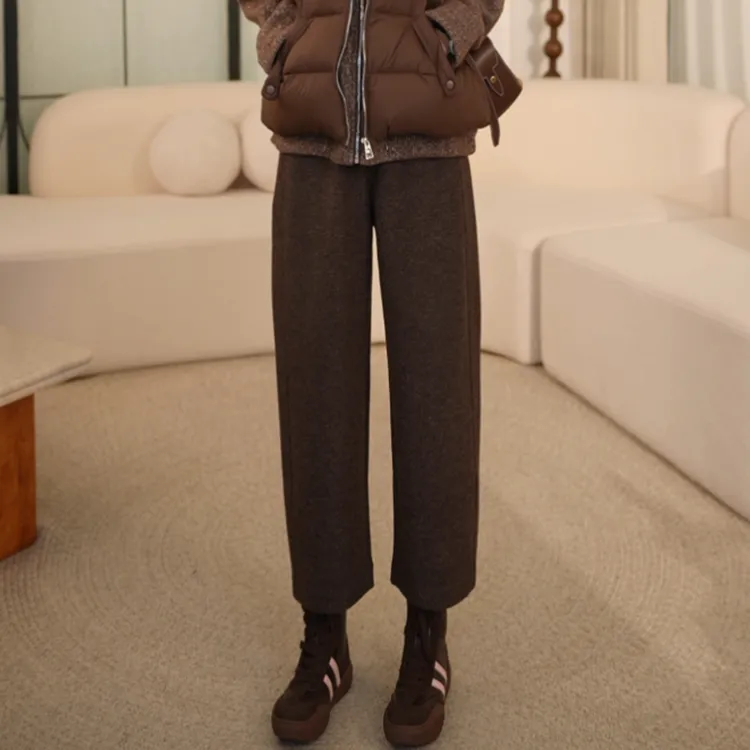 枫竺阿楠anan全松紧腰百搭显瘦毛呢加厚九分镰刀裤女秋冬简约长裤