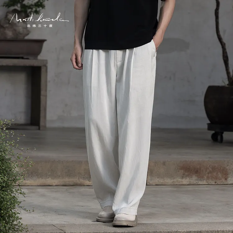 北纬三十度设计师品牌男士莱赛尔亚麻舒适夏季垂感休闲裤BK25272D