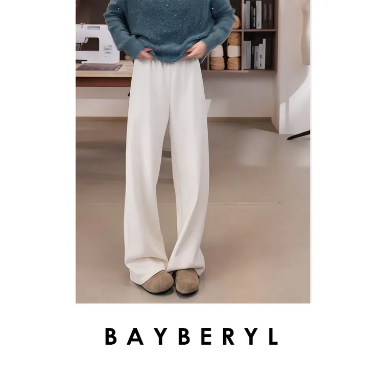 BAYBERYL老贝奶皮裤*德绒窄腰松紧直筒冬休闲裤9XXK5K2243-11/23