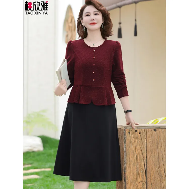 妈妈秋装结婚礼服连衣裙中老年女参加婚礼喜服喜婆婆婚宴春秋裙子