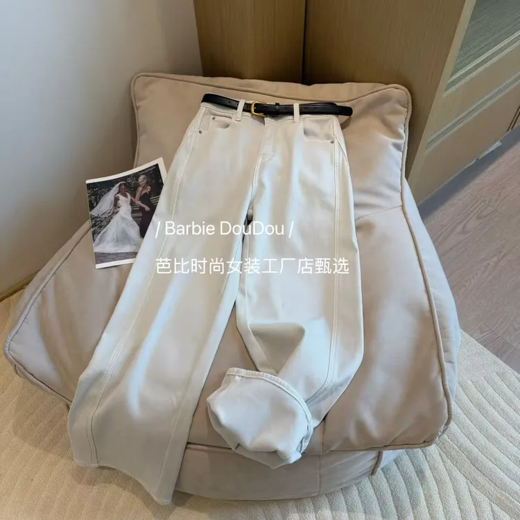 【豆子推荐】6362 冬季加绒直筒高腰牛仔裤宽松韩版百搭裤子