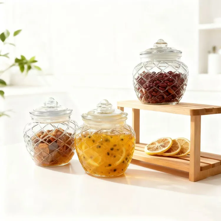 【650ml三只装】加厚玻璃密封透明带盖家用腊八蒜盐罐腌辣椒糖储物