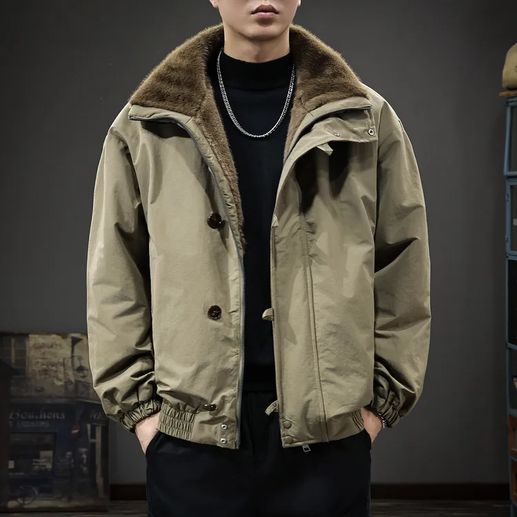 美式复古双面穿加绒保暖棉衣男冬季新款痞帅翻领工装防风夹克外套