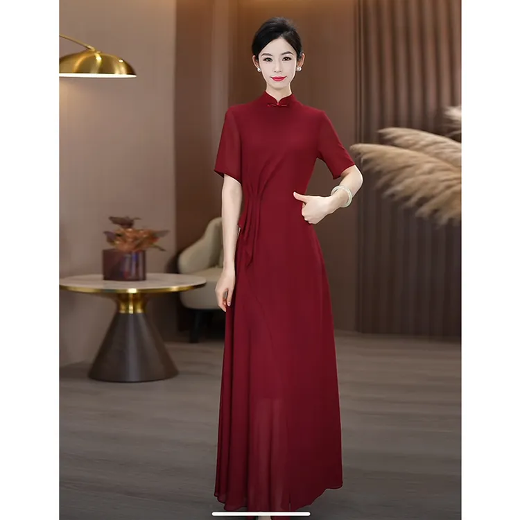 国风连衣裙女2025夏季新款修身显瘦大摆长裙喜婆婆喜妈妈时尚裙子