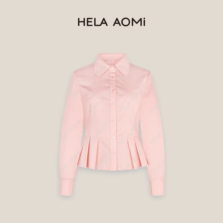 HELA AOMI“压褶衬衫”设计感衬衣女韩版翻领长袖上衣宽松洋气衬衫