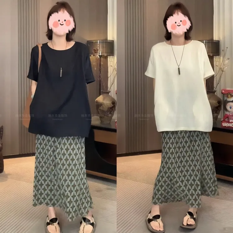 2025早秋新款出游穿搭清冷系禅意舒适上衣松弛感减龄洋气长裙套装