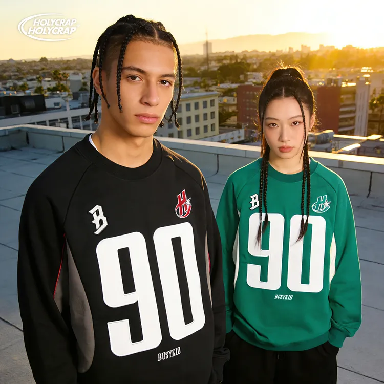 Holycrap解构90长袖套头男情侣款中性风卫衣上衣美式运动加绒秋冬