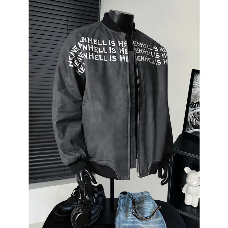 美式潮牌字母印花棉服外套男秋冬季高级感痞帅hiphop棒球服夹克