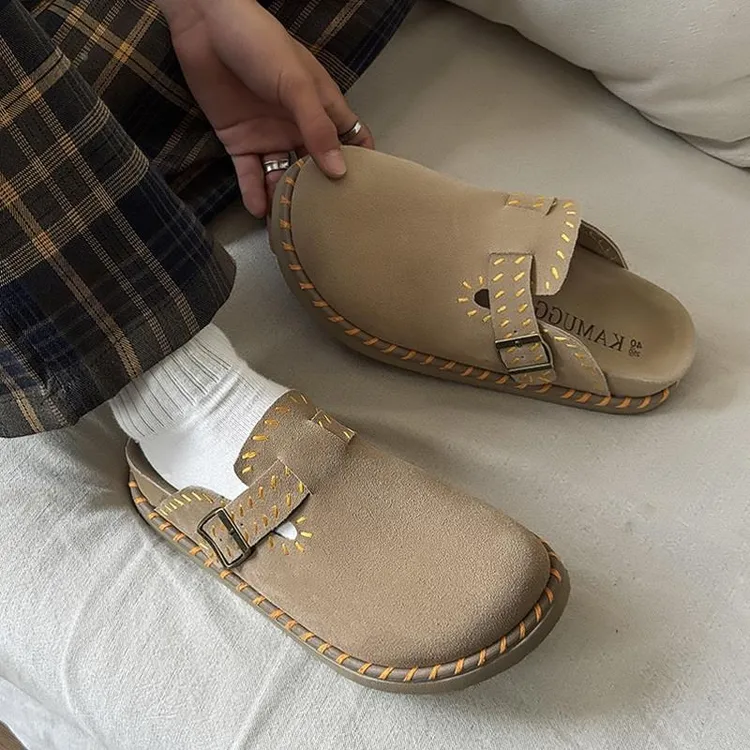 2025新款勃肯鞋男款一脚蹬半拖鞋潮牌高级感包头凉拖男士外穿拖鞋