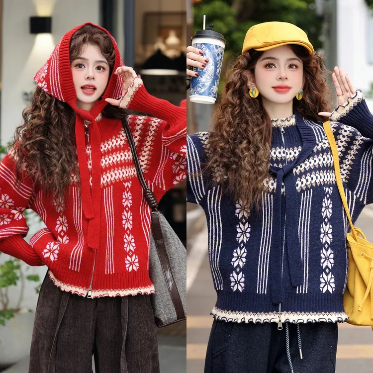 【木屋雪花】港风复古秋冬加厚针织宽松百搭毛衣韩版针织衫洋气上衣
