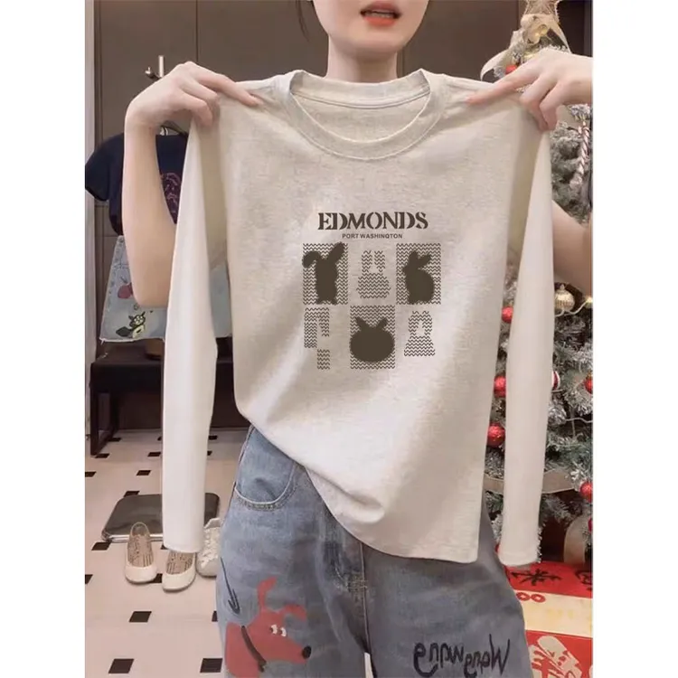 正肩磨毛2025新款爆款洋气高档长袖t恤女打底衫时尚上衣春秋冬季