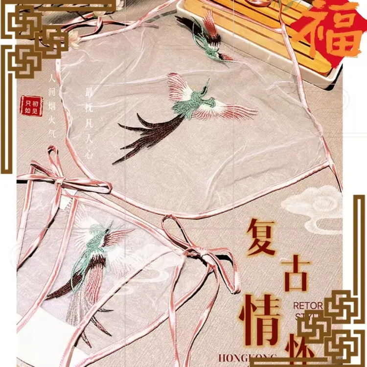 纯欲绑带三角裤低腰性感套装比翼双飞凤凰复古透明女士内裤胖MM