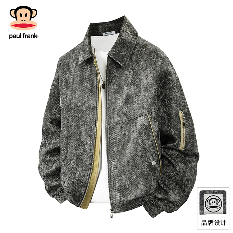 PaulFrank/大嘴猴设计感扎染工装外套男2025秋季休闲宽松翻领夹克