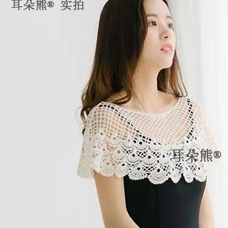 【镂空贝珠假领子】百搭蕾丝假领子新款女披肩花边减龄气质夏季薄