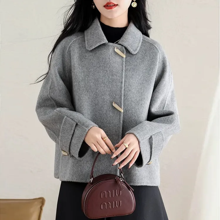 双面绒大衣短款小个子休闲韩版双面呢大衣女洋气新款宽松毛呢外套