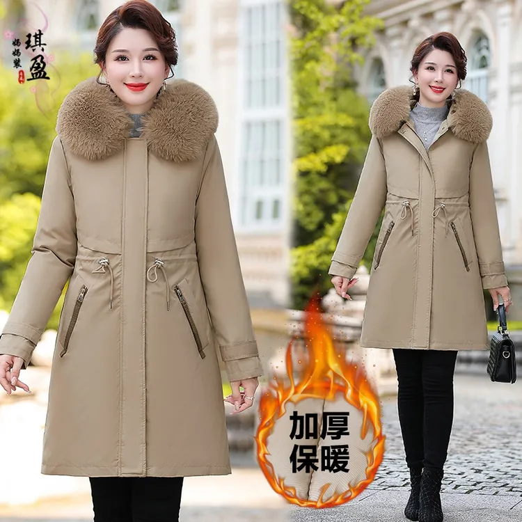 妈妈装时尚派克棉服气质女中长款2025冬季新款可拆卸内胆收腰外套