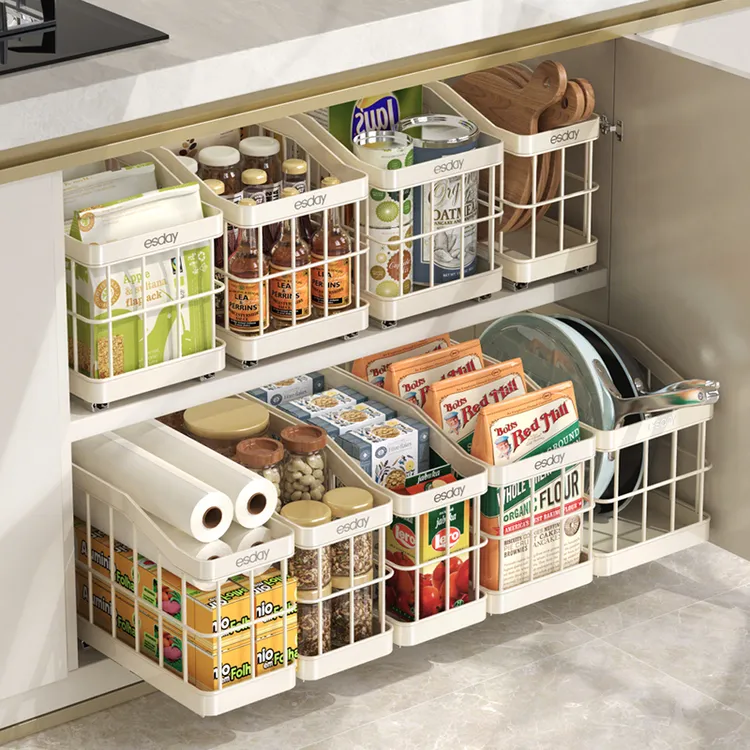 禾枝厨房置物架橱柜柜内窄缝抽拉调料架夹缝收纳下水槽抽屉储物盒