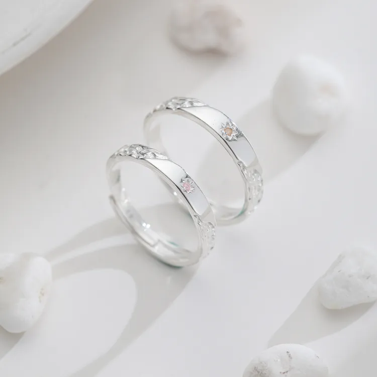 足银戒指 NIANJIU素圈足银戒指八芒星情侣对戒轻奢小众纯银戒指礼