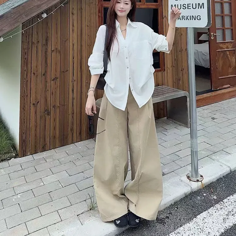 秋季新款V领泡泡袖白色收腰短款衬衫女高级感洋气百搭