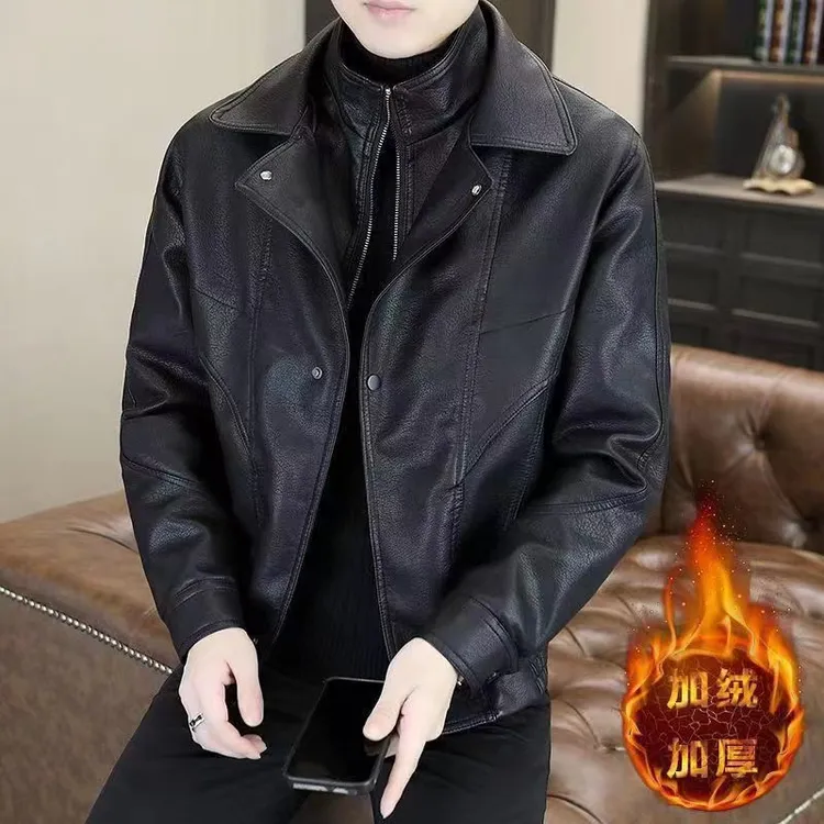 2025新款防风秋冬季立领免烫修身型皮衣休闲短款潮流加绒夹克外套