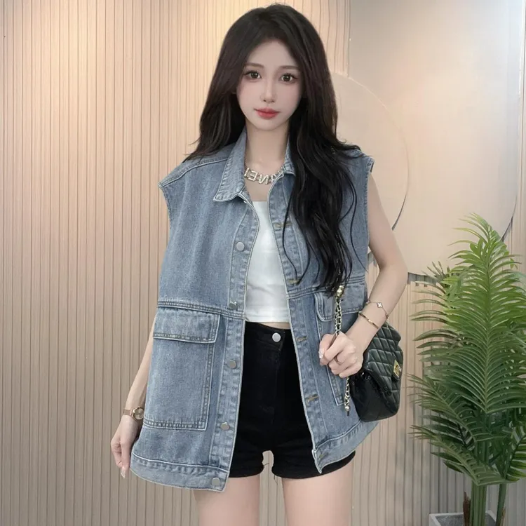 工装牛仔马甲背心外套女春秋2025新款小个子外搭叠穿坎肩显瘦上衣
