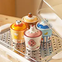 【摩登主妇】动物派对陶瓷盖碗家用茶杯带盖杯子可爱泡茶杯盖碗