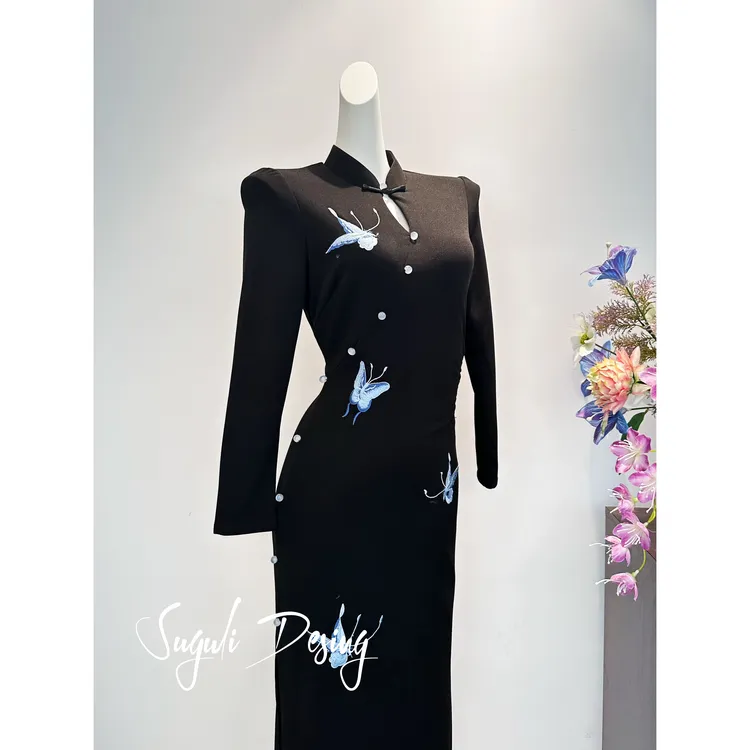 苏故里【蝶章】文艺气质修身高端日常旗袍奢华气质单层衣长120