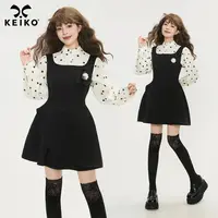 KEIKO 千金风黑色无袖连衣裙秋季高级感花苞吊带背心裙小黑礼服裙