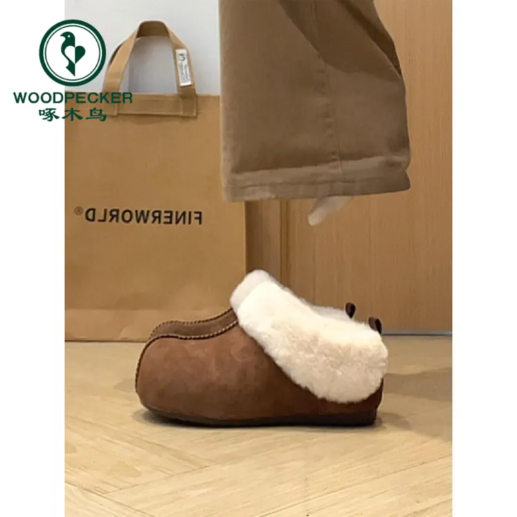 啄木鸟内增高雪地靴女2025冬外穿加绒保暖勃肯包头拖鞋百搭毛毛鞋