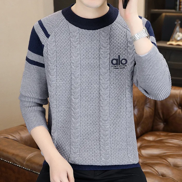 欧货轻奢毛衣男士秋冬新款时尚刺绣针织衫百搭潮流帅男休闲打底衫