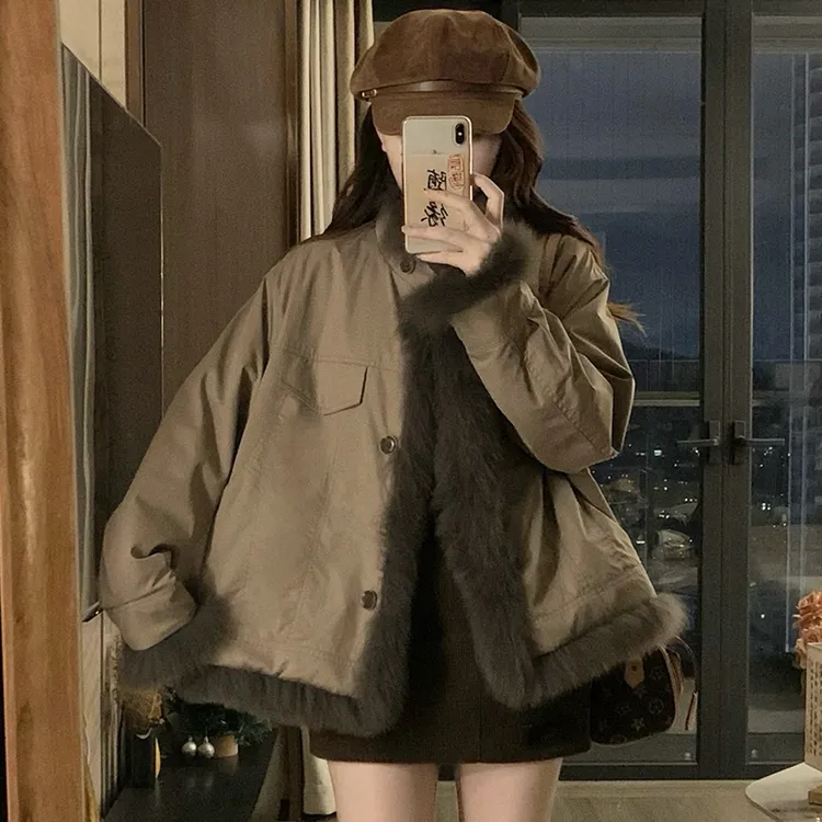 实拍毛领整皮草毛两面穿皮草外套皮毛一体派克服2025冬季新款