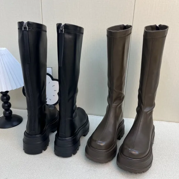 35-43加大加肥厚底骑士靴女黑色小个子长筒靴不过膝高筒长靴子