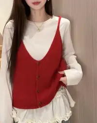 韩系v领针织吊带背心女新款设计感叠穿洋气百搭减龄针织马甲9901
