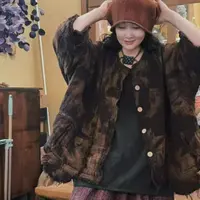 虞姑娘推荐  亚麻扎染刷色特色夹棉开衫棉衣【衣长62胸围160】